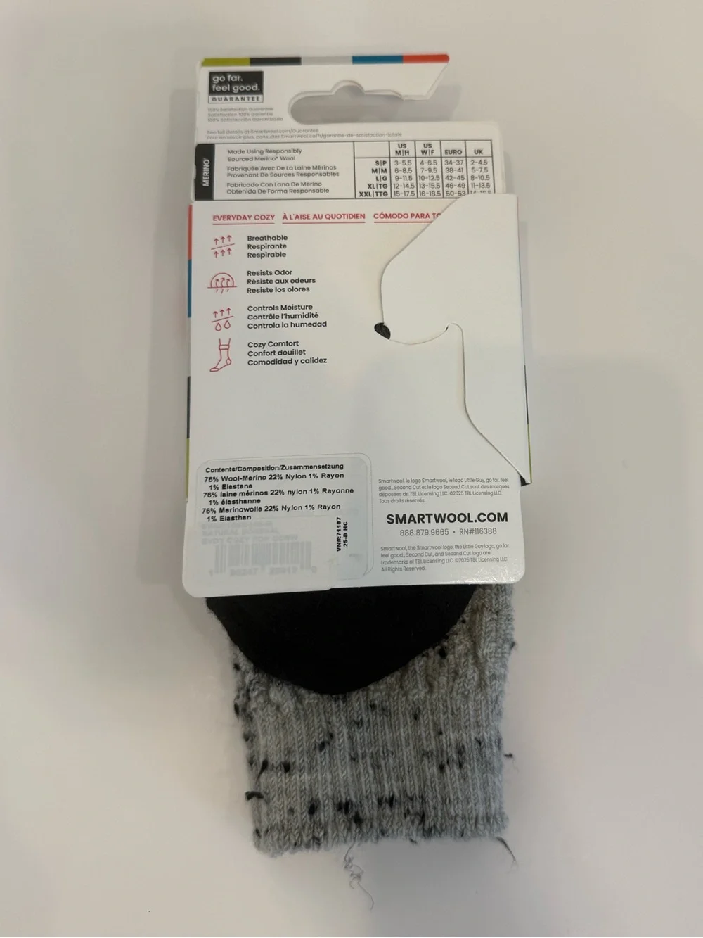 NWT Smartwool Everyday Cozy Merino Crew Socks Black and Gray Med Gorpcore Hiking